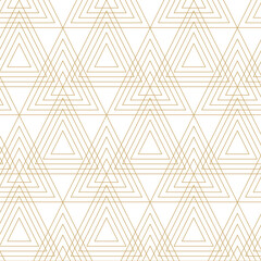 Abstract geometric pattern with triangle, lines and stripes on white background. A seamless vector background. Graphic modern pattern. White and gold pattern.