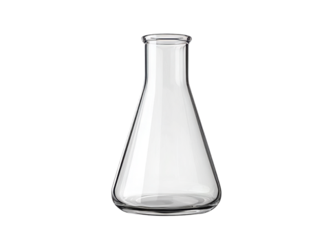 Empty glass erlenmeyer flask on black background laboratory equipment, Isolated On Transparent Background