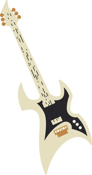 Electric guitar is floating in flat style on transparent background, jagged horns, control knobs