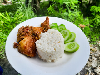 Ayam mbledos is very spicy. Spicy food. Homemade food. Indonesian cuisine