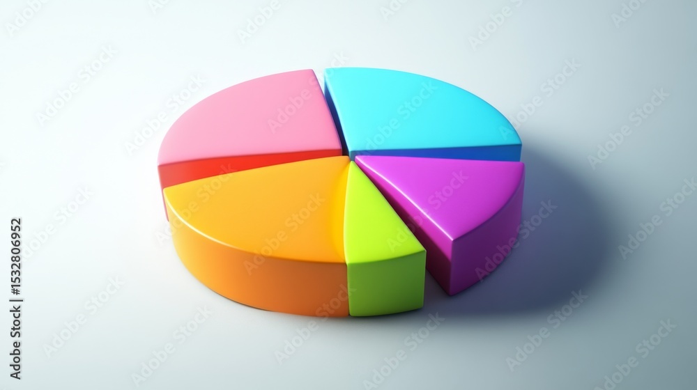 Aufkleber a colorful d pie chart with segmented sections in vibrant shades, each piece slightly raised, castin