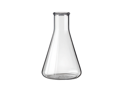 Empty glass erlenmeyer flask on black background scientific laboratory equipment, Isolated On Transparent Background