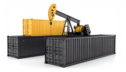 import oil oil shipment supply chain. Heavy-duty containers with a crane, demonstrating industrial equipment and storage solutions in a manufacturing context.