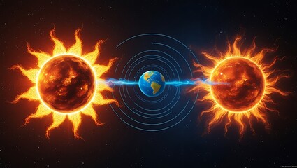Fototapeta premium Earth’s Magnetic Field Between Twin Suns in Vibrant Cosmic Scene