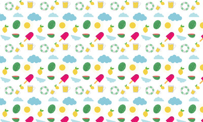 Colorful Summer Pattern with Refreshing Drinks and Fruits