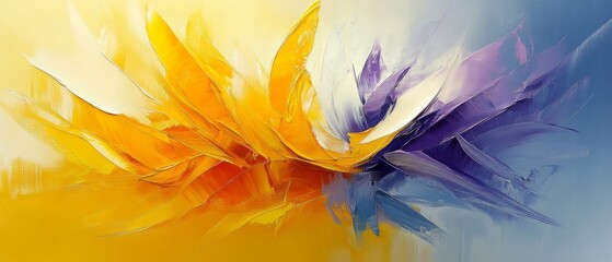 Abstract Painting Golden and Purple Energy Burst