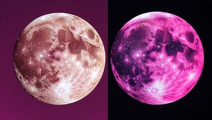 Obraz premium Full Strawberry Moon Collage in Vivid Pink Hues on Black