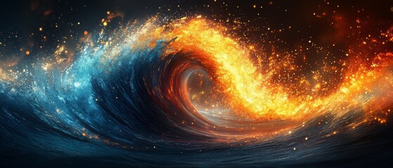 Fiery Ocean Wave Abstract Art of Fire and Water