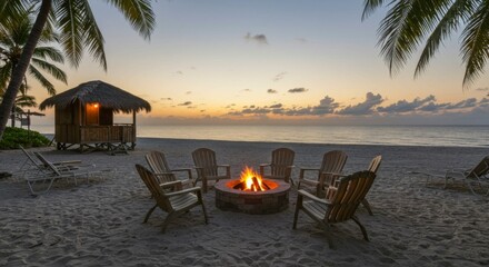 Fototapeta premium Beach bonfire at sunset (3)