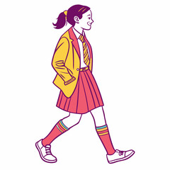 vector illustration of colorful school girl dressed on white