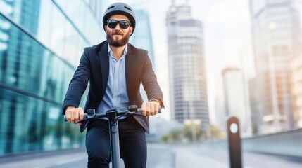 Man Riding Electric Scooter in Urban Environment