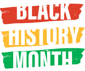 Flat design showing Pan African brush strokes with bold white BLACK HISTORY MONTH, transparent bg