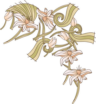 Fototapeta Abstract botanical illustration is showing flowing lily cluster on transparent canvas, flat design