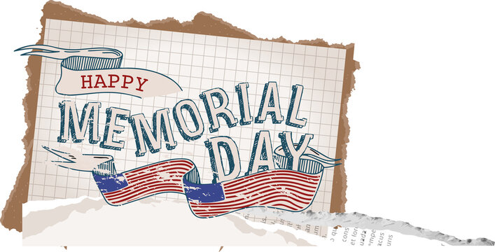 Fototapeta paper collage illustration is displaying torn scraps and flag ribbon on transparent backdrop