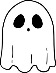 Flat design cartoon ghost is floating on transparent background showing scalloped sheet shape