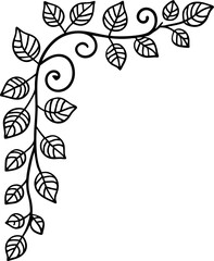 Naklejka premium Ornamental leafy vine corner design decorative swirling foliage border element, botanical illustration line art