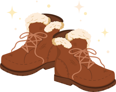 Shearling-lined boots are being shown in flat design on transparent background with rugged soles - Powered by Adobe