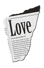 Vector graphic is showing torn fragment with bold Love headline and text on transparent background