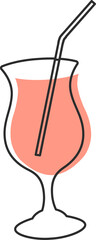 Tulip glass is showing flat vector pink liquid with bent straw on transparent background