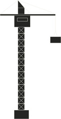 Tower crane is lifting load, showing flat design jib and hook on transparent bg, copy space