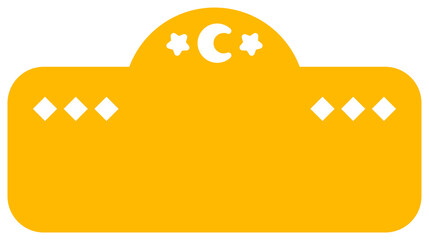 Flat design plaque is featuring crescent moon, stars and diamond outlines on transparent background