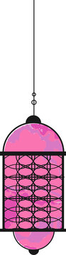 Stylized lantern illustration featuring pink purple hues, black lattice on transparent background