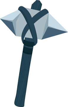 Fototapeta Showing stylized stone axe featuring gray head wood handle binding straps on transparent background