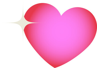 Flat design heart with pink red gradient is floating beside star sparkle on transparent background