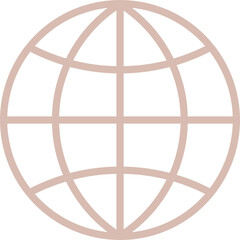 Flat vector globe icon is featuring pale pink grid lines on transparent background, copy space