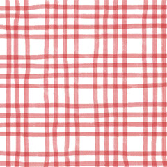 Red Plaid Gingham Check Hand Drawn Background Pattern Overlay