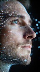 Man's Face Transforming with Dynamic Flowing Patterns