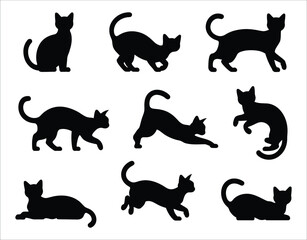 Clean American Bobtail Cat Silhouettes on White Background