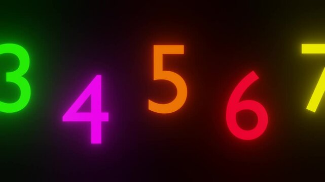 Glowing Colorful Numbers 1-9 Scrolling on Black Background