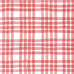 Red Plaid Gingham Check Hand Drawn Background Pattern Overlay