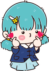 Cute Cartoon Girl with Heart Gesture: A charming cartoon girl makes a heart gesture. this art is made for love and cuteness.