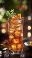 Refreshing Iced Tea Cocktail with Mint and Orange Garnish
