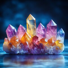 Vibrant Amethyst, Citrine, and Quartz Crystal Cluster