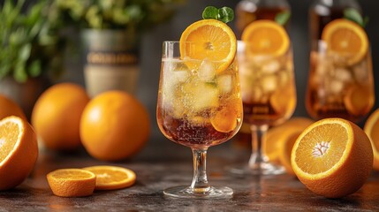 Refreshing Orange Aperol Spritz Cocktail with Ice and Orange Slices