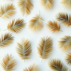 Golden Palm Leaves Flat Lay Minimalist Tropical Background