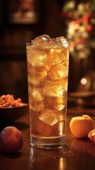 Refreshing Iced Tea in Highball Glass with Citrus Fruits