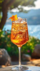 Aperol Spritz Cocktail by the Sea at Sunset
