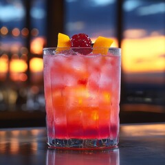 Raspberry Sunset Cocktail in Rocks Glass