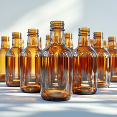 Row of Amber Glass Bottles in Sunlight