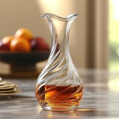 Elegant Swirl Glass Decanter with Amber Liquid