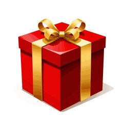 Obraz premium Red gift box with golden ribbon on white background 