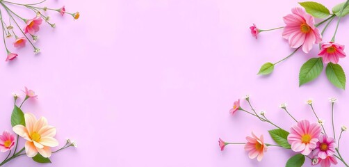 Naklejka premium Delicate floral border on light purple background, product, stationary