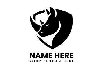 Powerful black silhouette of a rhinoceros with a prominent horn, symbolizing strength and wildlife conservation. Animal concept