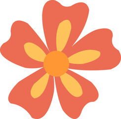 Flat design flower is showing orange-red and yellow petals, orange center on transparent background