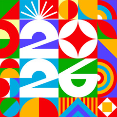 2026 greeting card geometric colorful style modern typography for poster, banner, flyer, event calendar vector