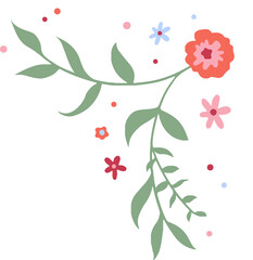 Naklejka premium Flat botanical motif is curving on transparent background featuring green stem and coral bloom